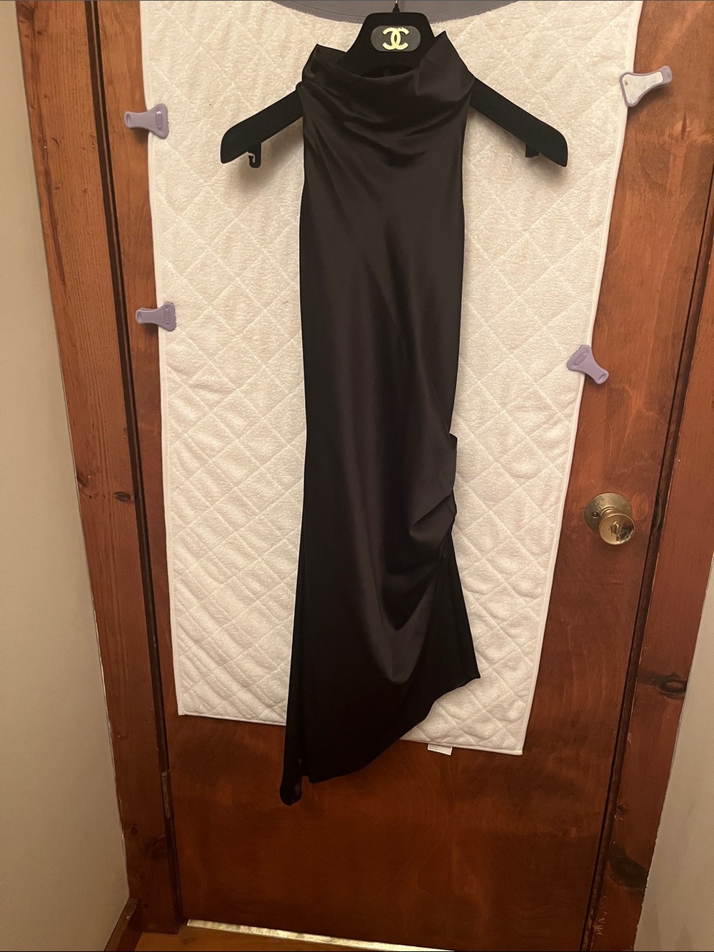 Bobbles & Lace Black Satin Dress